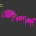 Vintage Horse Drawn Carriage With Yellow Decorative Details And Black Horses