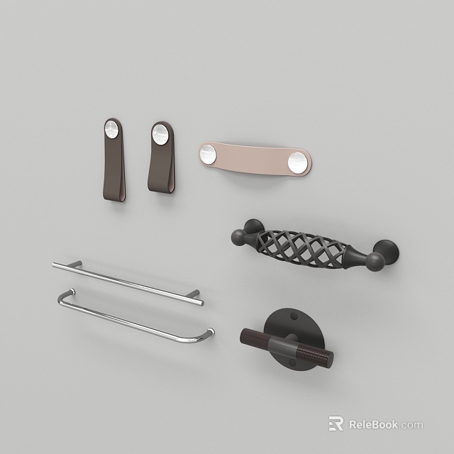 Different Design Metal Handles With Round Bar And Patterned Shapes For Furniture Use 3d model 