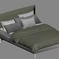 Modern Minimalist Double Bed With Gray Upholstered Headboard Light Gray Comforter And Multiple Pillows