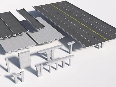 Bridge Construction Components Including Concrete Deck Piers And Support Beams 3d model