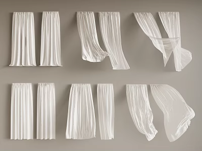 Elegant White Sheer Curtains Displayed In Various Flowing Hanging Styles 3d model