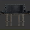 Traditional Asian Pavilion With Curved Overhanging Eaves Dark Tile Roof And Wooden Columns