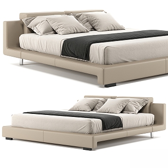 Leather Double Bed Modern Double Bed 3d model