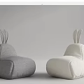 Soft Comfortable Rabbit Ear Lazy Sofa in Gray White and Beige Tones 3d model