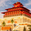 Ancient Architecture Red Multi Tiered Tower With Traditional Eaves Wooden Brackets And White Railings