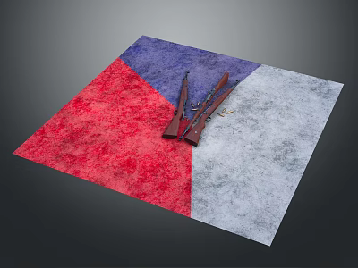 Two Rifles Displayed on Tricolored Background with Red Blue and Gray Sections 3d model
