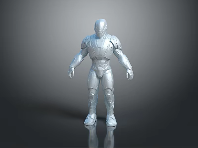 Shiny Silver Armored Game and Movie Character With Full Body Metallic Armor Standing Pose 3d model