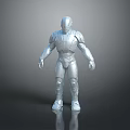 Shiny Silver Armored Game and Movie Character With Full Body Metallic Armor Standing Pose