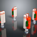 Industrial Mechanical Components With White Orange Green Cylindrical Bodies And Silver Bases On Shiny Surface