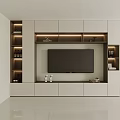 Modern TV Stand with LED Lighting Open Shelves Storage Cabinets and Decorative Items