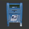 Blue USPS Mailbox With Worn Surface And Reflection On Black Background 3d model