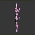 Pink Rabbit Eared Robot Character with Mechanical Arms and Blue Accents