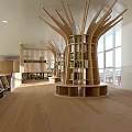 Artistic Library Interior Design With Tree Shaped Bookshelves 3d model