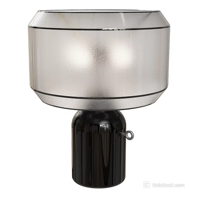 Modern Table Lamp With Sleek Silver Lampshade And Black Cylindrical Base 3d model 