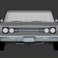 Vintage White Station Wagon Car With Blue Wheels On Dark Background