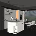 Modern Restaurant Dining Table and Chair Tableware Sideboard Wine Cabinet Single Chair Decorations 3d model