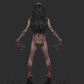 Scary Horror Game Movie Character With Emaciated Body Long Hair Sharp Claws And Wide Grin
