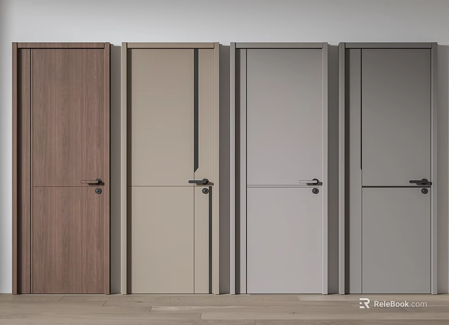 Modern Interior Hinged Doors In Various Colors With Sleek Design And Handles 3d model 