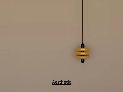 Aesthetic Golden Layered Rings Chandelier With Modern Minimalist Design And Beige Wall Background 3d model