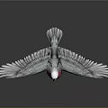 Flying Bird With Pink Chest Gray Wings And White Head Against Dark Background