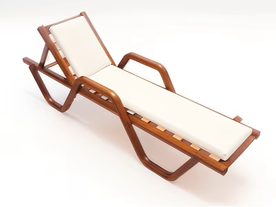 Modern Lounge Chair With Wooden Frame Curved Armrests And White Cushion 3d model
