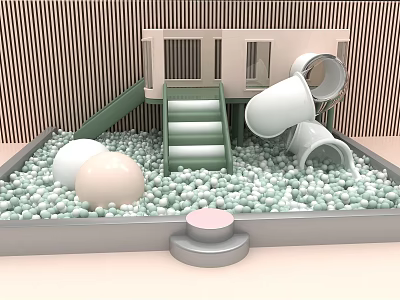 Colorful Playground Equipment With Ball Pit Green Slide White Tunnels Steps And Playhouse Structure 3d model
