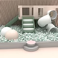 Colorful Playground Equipment With Ball Pit Green Slide White Tunnels Steps And Playhouse Structure
