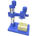 Blue Drill Press With Rotary Arm Column Base And Yellow Workpiece