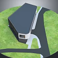 Modern Single Story Building With Black Roof Green Grassy Area And Pathway