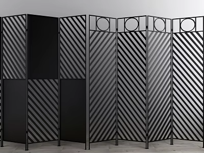 Modern Black Frame Room Divider With Diagonal Stripes And Circular Accents 3d model