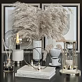 Stylish Decorative Ornament Set with Pampas Grass Vase Diffuser Candle Hourglass and Coffee Cup