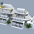 White Multi Tiered Display Shelves with Skincare Products and Cosmetic Items and Green Plant Decor