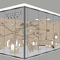 Modern Mall Store Interior With Wooden Geometric Display Units And Glass Facade Design