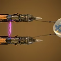 Futuristic Sci Fi Flying Vehicle With Yellow Wing Structures Black Mechanical Engines And Purple Electric Currents