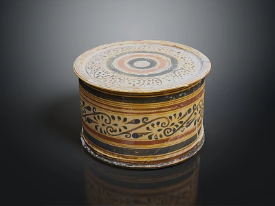 Lidded Round Ceramic Vessel With Intricate Circular Patterns And Multicolored Traditional Design Details 3d model