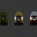 Colorful Train With Multiple Carriages And Small Windows On Gray Background