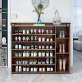 Wooden Multi Tiered Shoe Cabinet Organizer With Vase Handbag Books Storing Various Shoes