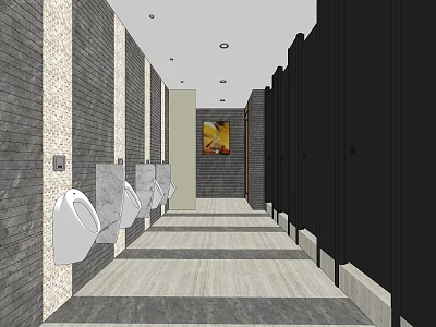 Modern Public Toilet Interior With Gray Walls Black Stalls And White Urinals 3d model