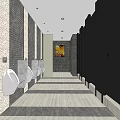 Modern Public Toilet Interior With Gray Walls Black Stalls And White Urinals