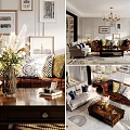 Elegant Living Dining Room Interior With Framed Artworks Sofa Throw Pillows And Coffee Table