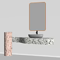Modern Washbasin With Speckled Countertop Pink Column And Wall Mounted Mirror