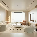 Modern Living Room Interior With White Sofa Geometric Rug And Floor To Ceiling Window