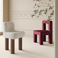 Modern White Plush And Magenta Upholstered Chairs With Wooden Legs In Light Room