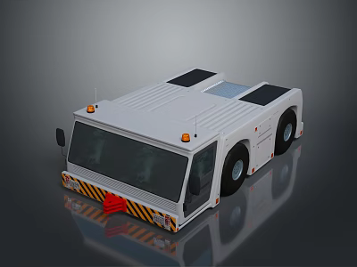 White Industrial Utility Vehicle Featuring Black Top Panels Large Windows And Yellow Black Warning Stripes 3d model