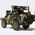 Tactical Utility Vehicle With Camouflage Paint Mounted Missile Launchers And Machine Guns