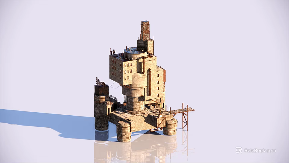 Industrial Offshore Oil Drilling Platform Structure With Derrick 3d model 