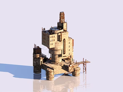 Industrial Offshore Oil Drilling Platform Structure With Derrick 3d model