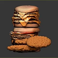 Stacked Juicy Hamburgers With Melted Cheese And Crispy Fried Chicken Nuggets