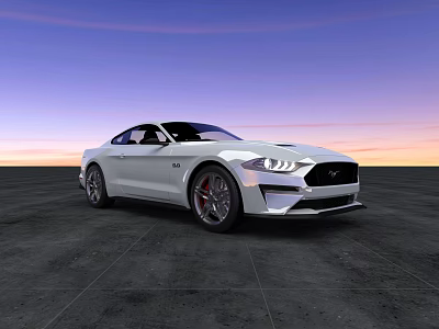 White Mustang Sports Car With Red Wheels On Open Ground Sunset Sky 3d model