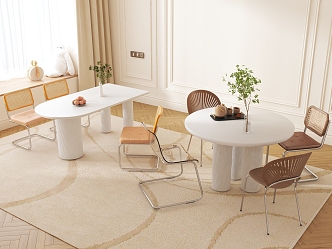 Cream Style Rock Board Island Table Integrated Small Apartment Household Dining Table Simple Household Dining Table and Chair Combination 3d model